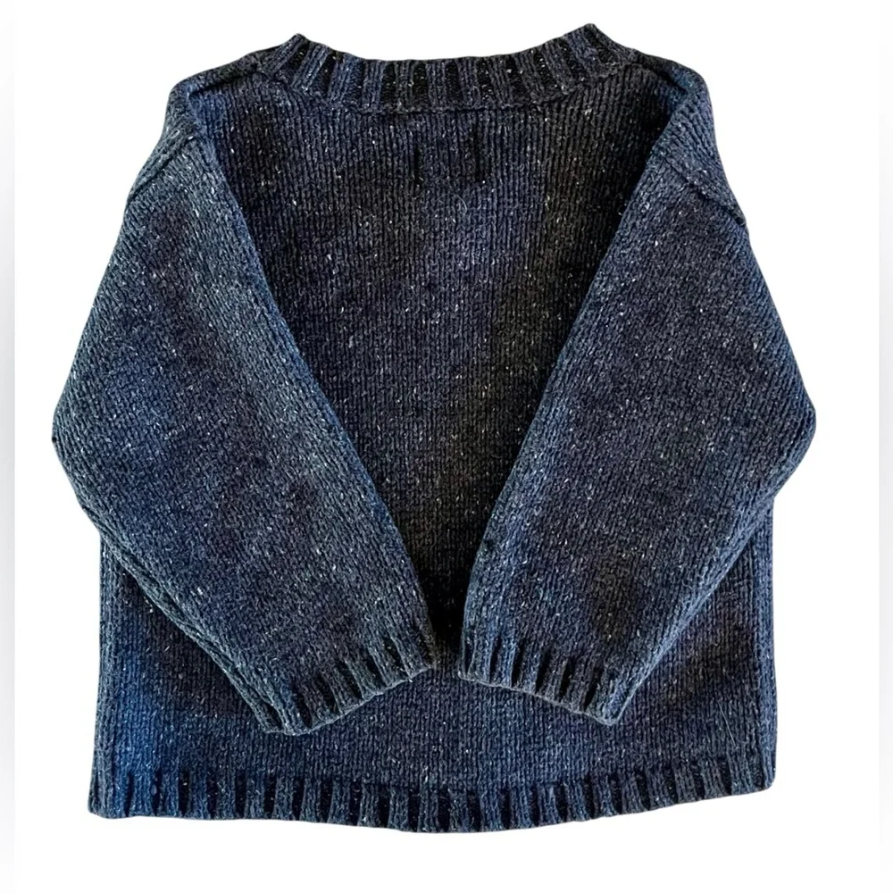 Vintage Baby GAP Infants Marled Navy Blue V Neck Sweater